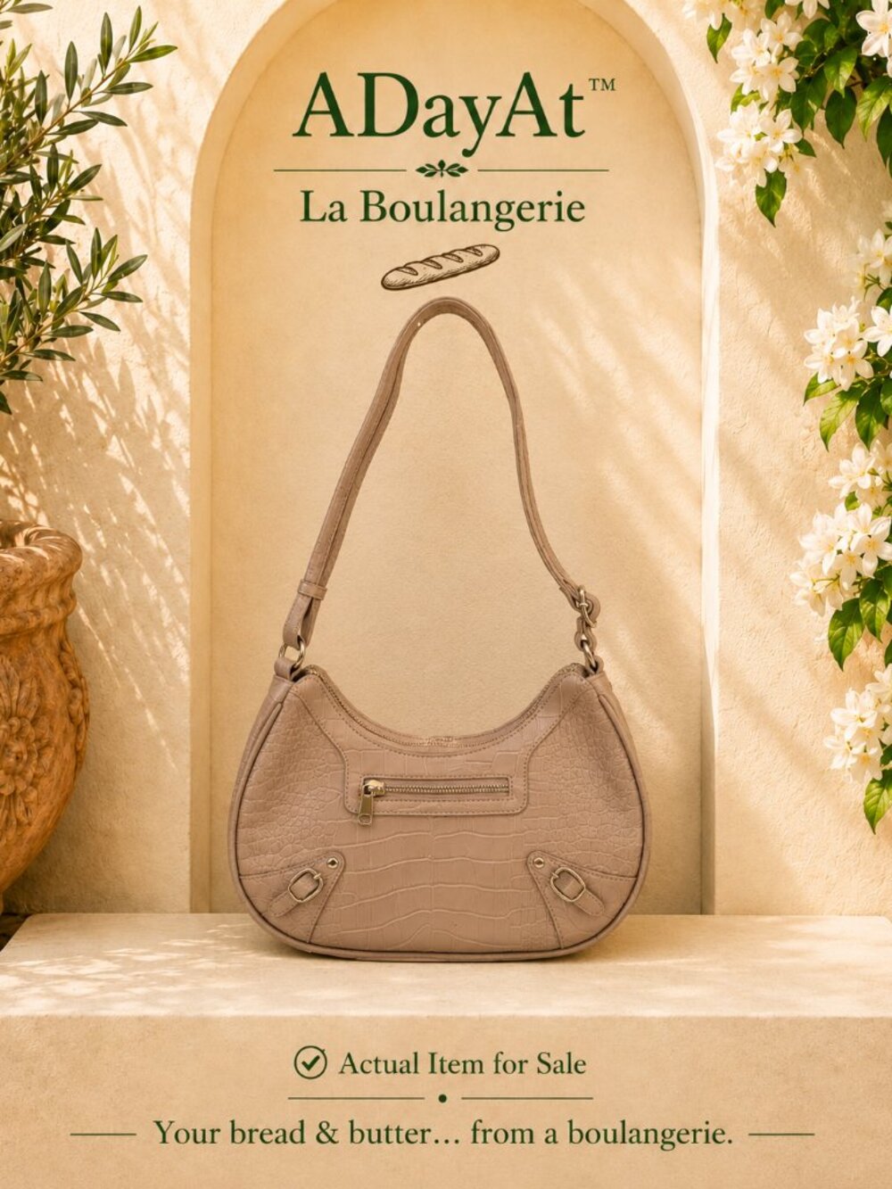 Quiet Luxury Wild Fable Croc Embossed Shoulder Bag Beige Y2K Baguette Purse